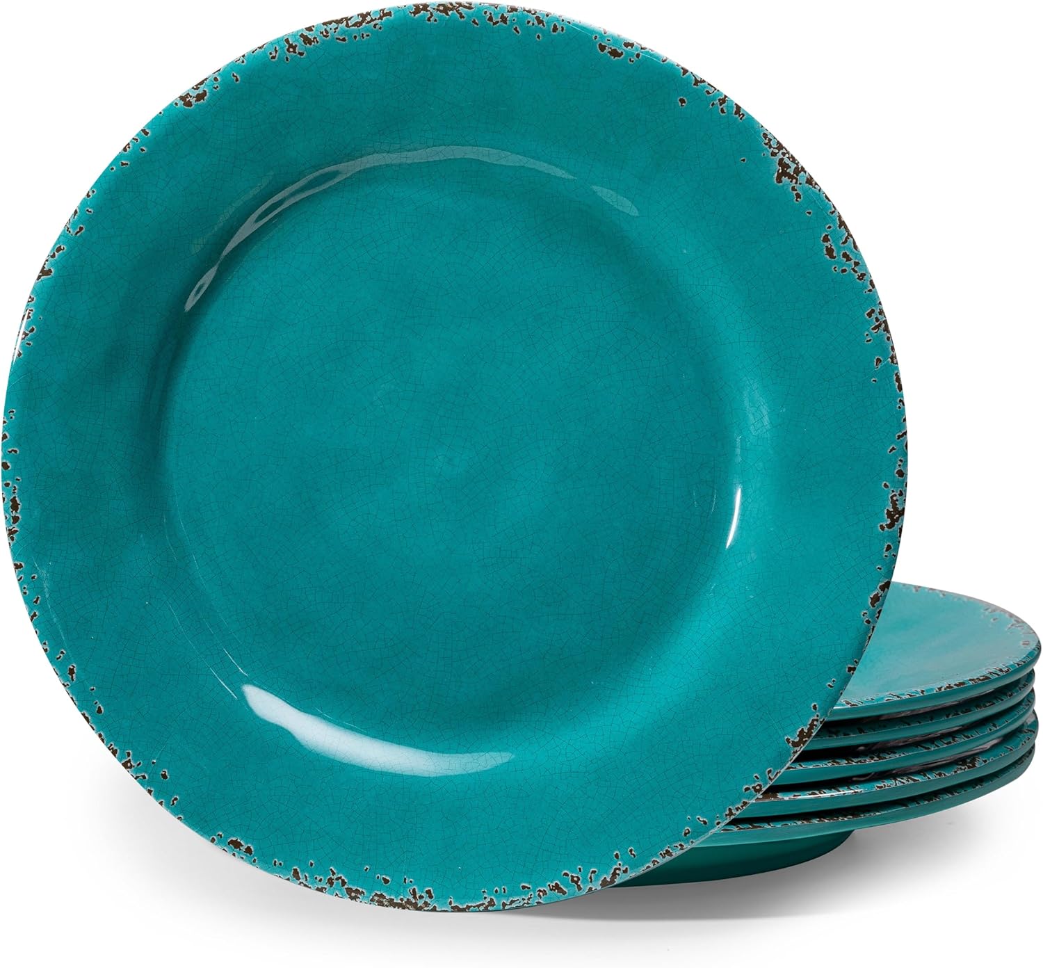 Dinner Plates, 6 Piece Vintage Melamine dinnerware Set, 11-inch Melamine Salad/Dessert Plates, Set of 6, Outdoor Pasta Plates or Shallow Bowl for Patio and Everyday Use, Teal…