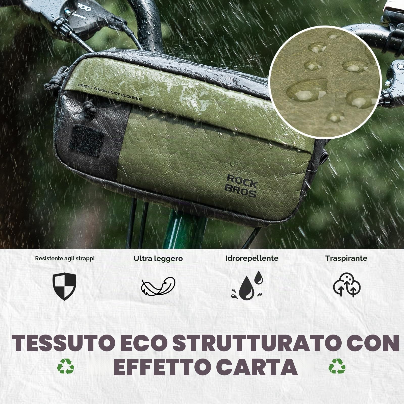 ROCKBROS Borsa Bici Manubrio 2-in-1, 1.5L Idrorepellente Ultraleggera Verde | Tracolla Regolabile Inclusa, Tessuto Resistente All'Acqua, Struttura Leggera, Compatibile con MTB, E-bike e Pieghevoli