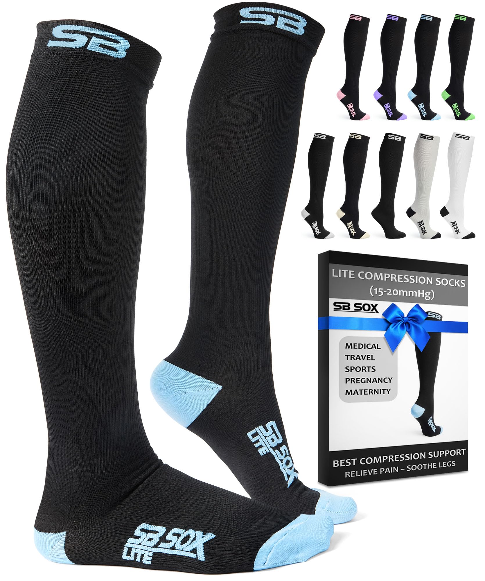 SB SOX Lite Compression Socks for Men & Women (15-20mmHg) – Best Compression Socks for Travel, Sports, and Daily Wear - XXL Sizes too!