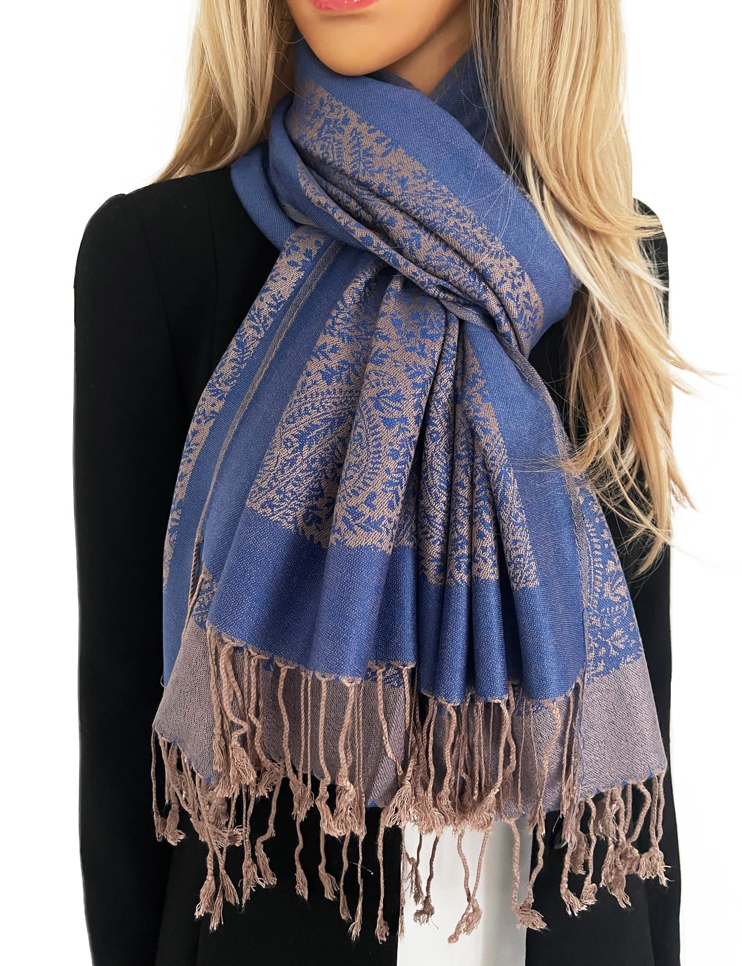 The Accessory Co. Womens Scarf Pashmina Shawl Wrap - Large Lightweight Floral Paisley Scarf for Women for Winter, Weddings, Meditation, Prayer - Colourful Neck Scarves, Stole