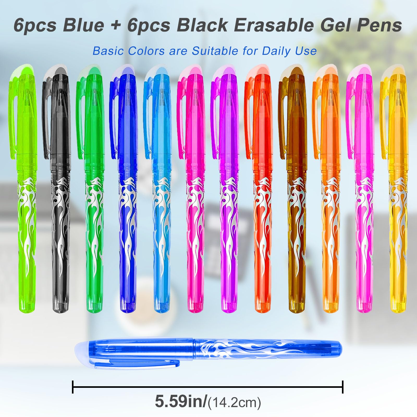 Dunkwckore 12 Pezzi Penne Cancellabili per Scuola Elementare, 0,5mm Inchiostro Gel Cancellabile Penna Gel Cancellabile per Scuola, Ufficio, Forniture di Cancelleria