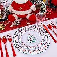 Vista 33 de LIYH 150 Pcs Plastic Christmas Dinnerware Set, Red Plastic Dinner Dessert Disposable Plates, Gold Silverware, Red Christmas Disposable Cups 10 OZ
