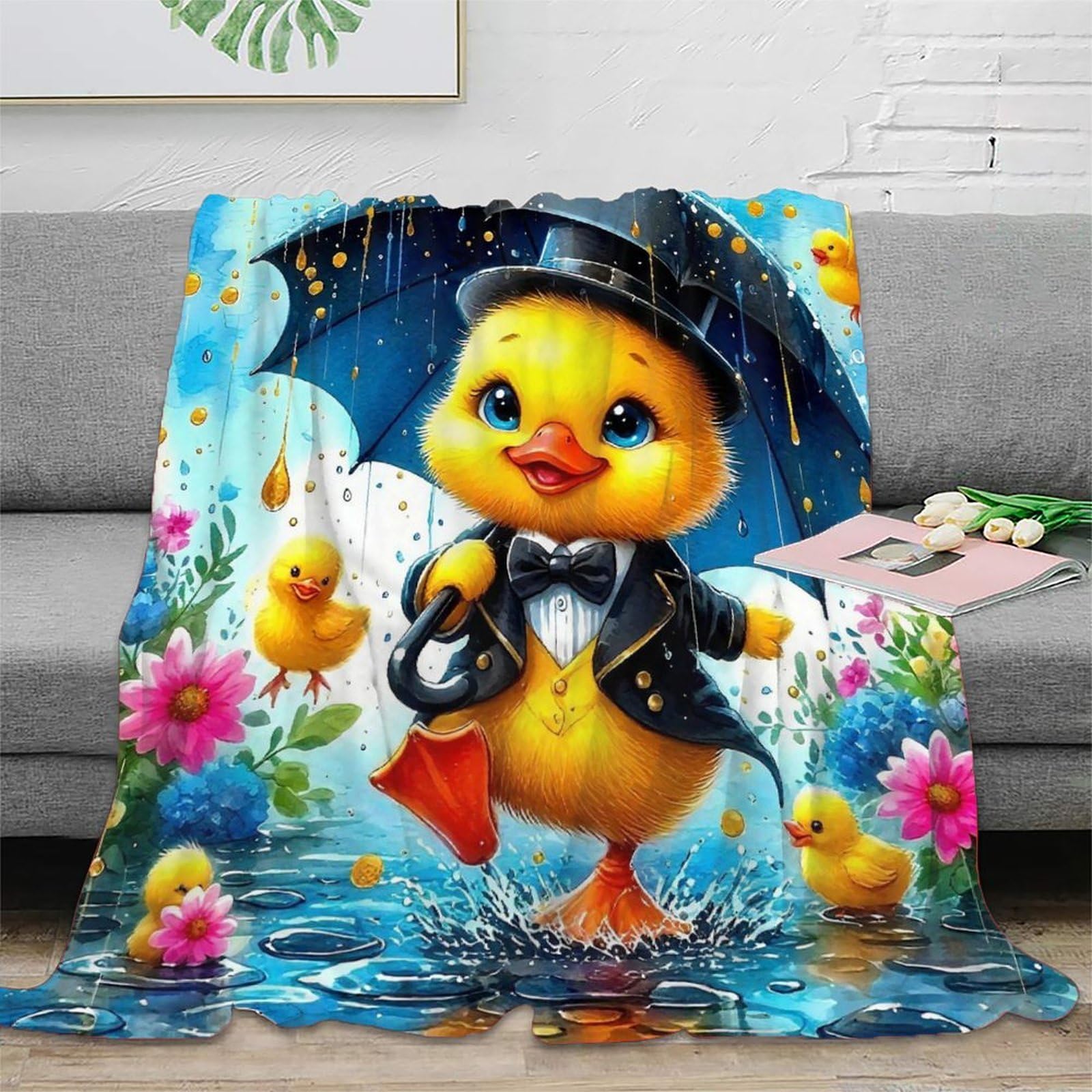 Plaid canard jaune 3D en microfibre pour vos soirées cocooning et camping