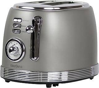 West Bend Toaster 2 Slice Retro-Styled Stainless Steel with 4 Functions and 6 Shade Settings, 500-Watts, Gray