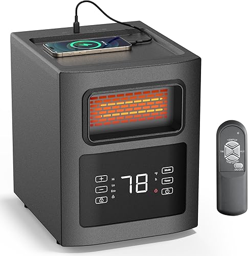Shinic Calentadores infrarrojos, calentador de espacio de eficiencia energética con control remoto, temporizador de 12 horas, filtro, puertos de