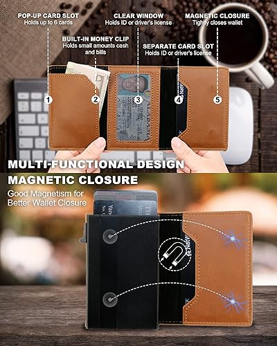 Miniatura 2 de Cartera Airtag de cuero hecha a mano para hombre, billetera inteligente con bloqueo RFID con ventana de identificación rápida y ranura para