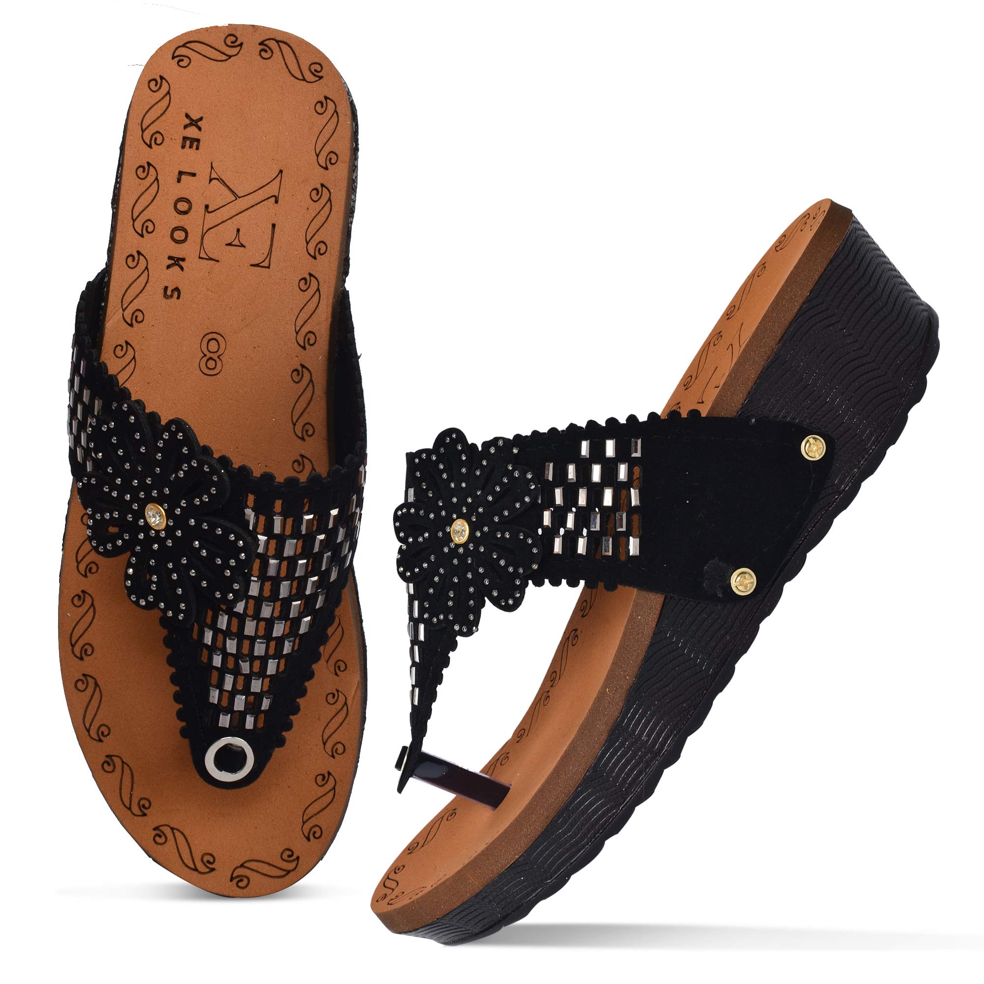 XE Looks Black Soft Padded Bottom Flower and Stylish Slippers For Women (B0CFB79X51) Amazon Price History, Amazon Price Tracker