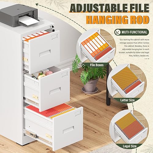 Miniatura 36 de Greenvelly Archivador de 4 cajones, archivador vertical de metal con cerradura, archivadores de metal con bloqueo para oficina en casa, tamaño Negro