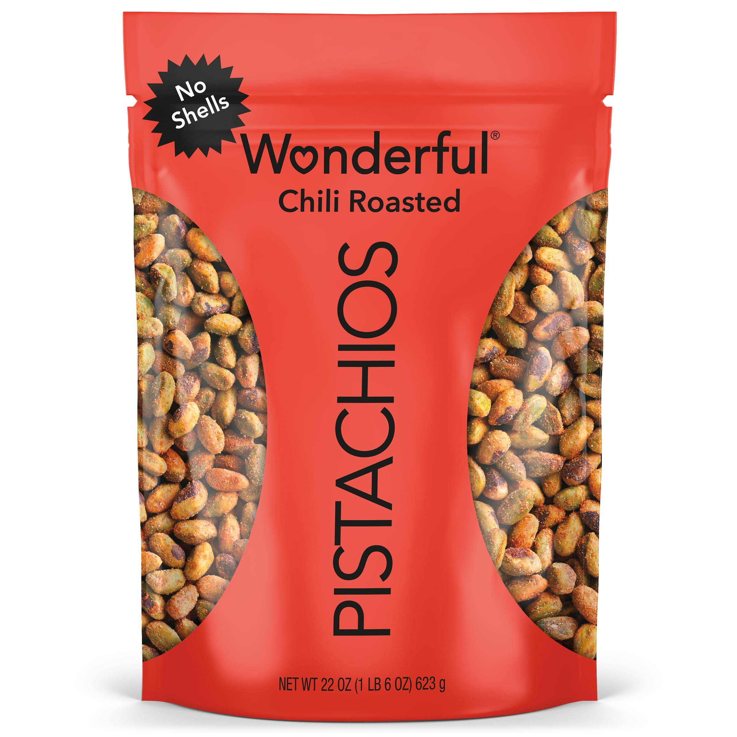 Wonderful Pistachios No Shells, Chili Roasted Nuts, 22 Ounce Resealable Bag, Protein Snacks, Gluten Free, Healthy Snack, Vegan Snacks