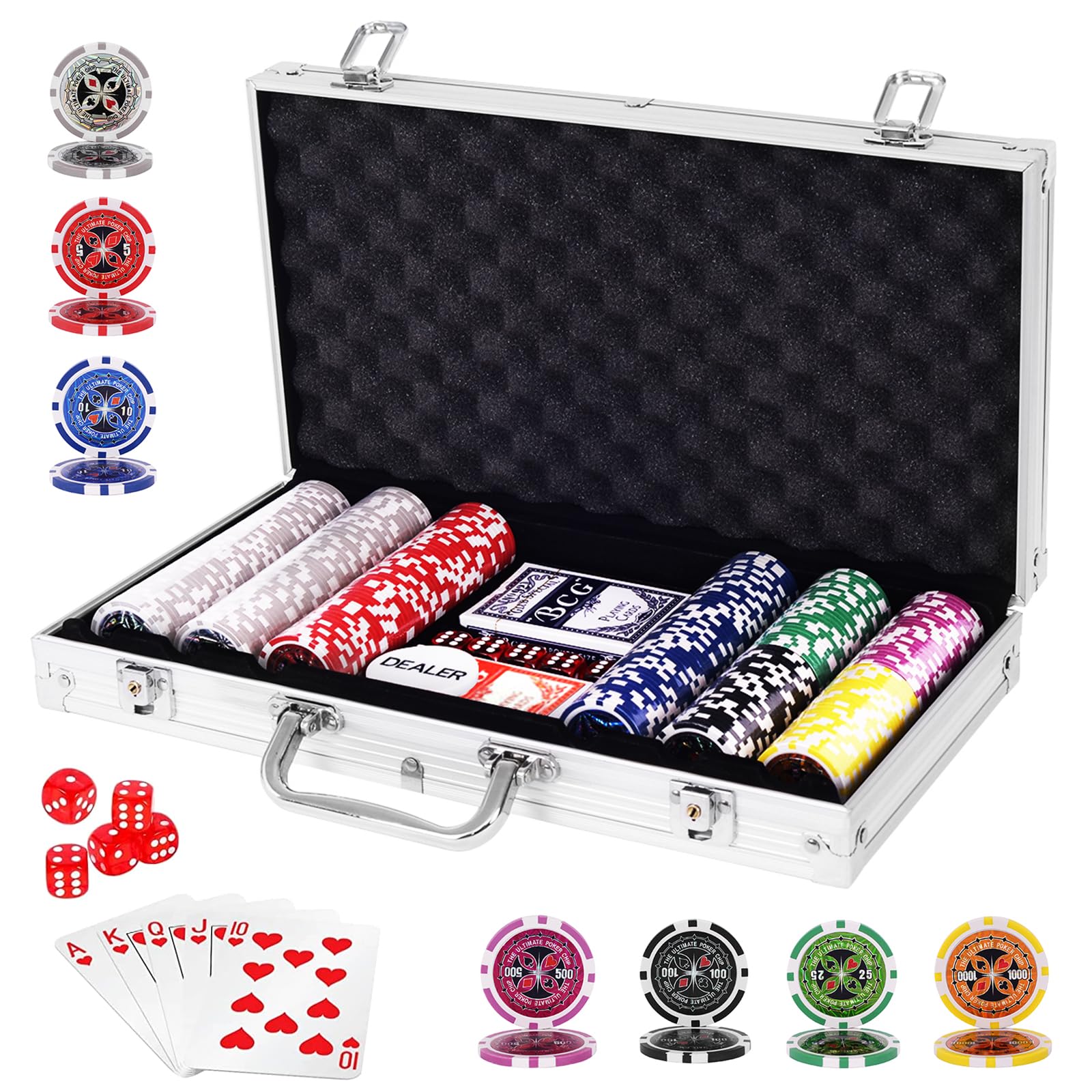 Amazon | GIANTEX ポーカーチップ 300枚 7色 数字入り カジノ ポーカー
