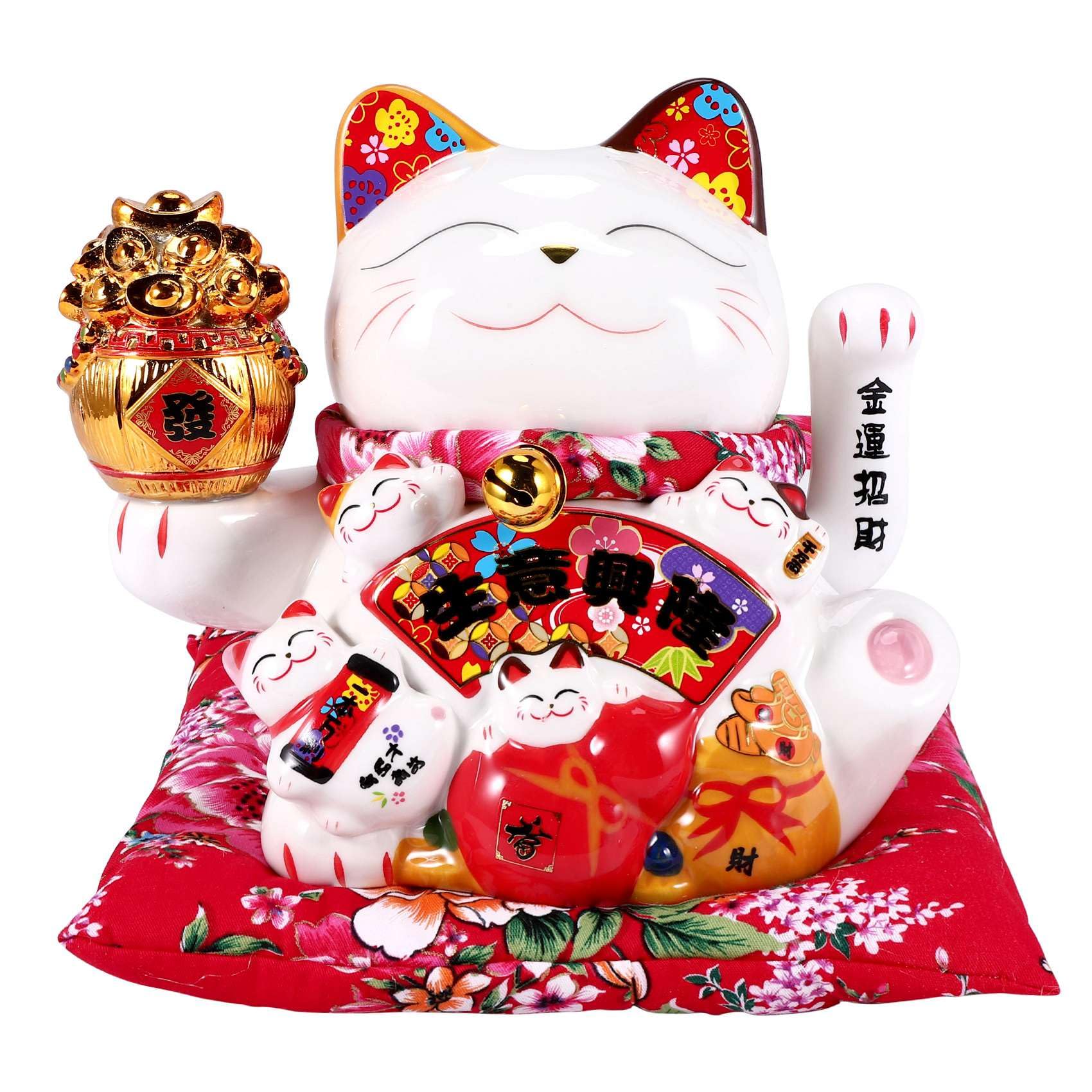 Asyduey 7Inch Ceramic Beckoning Cat Maneki Ornament Feng Shui Decoration Swing,B
