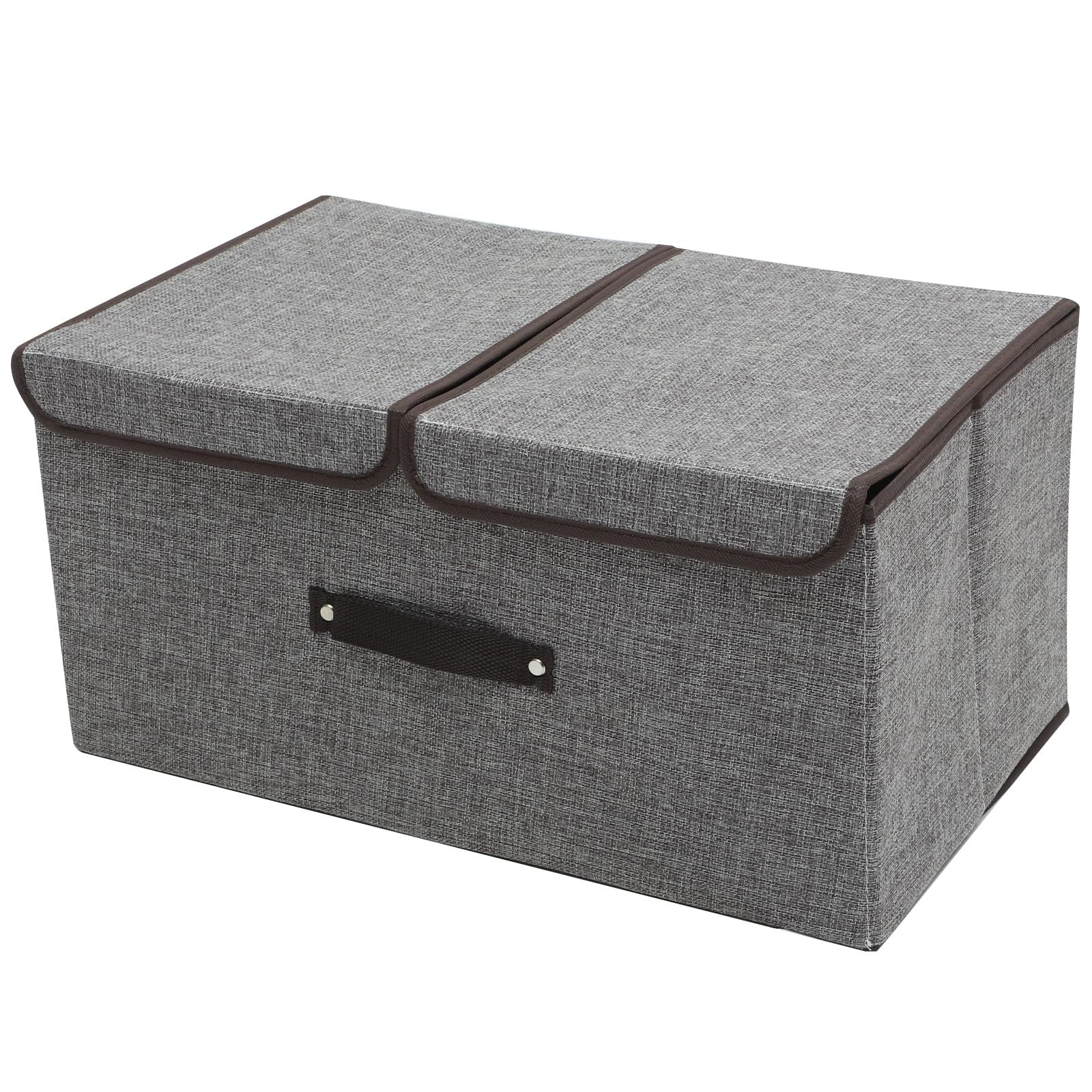 Caja de Almacenamiento Grande Plegable 50X30X25 CM en Lino y Algodón Gris, Caja Organizadora de Ropa Doble Tapa para Guardar Ropa, Juguetes y Artículos Diversos, Adecuado para
