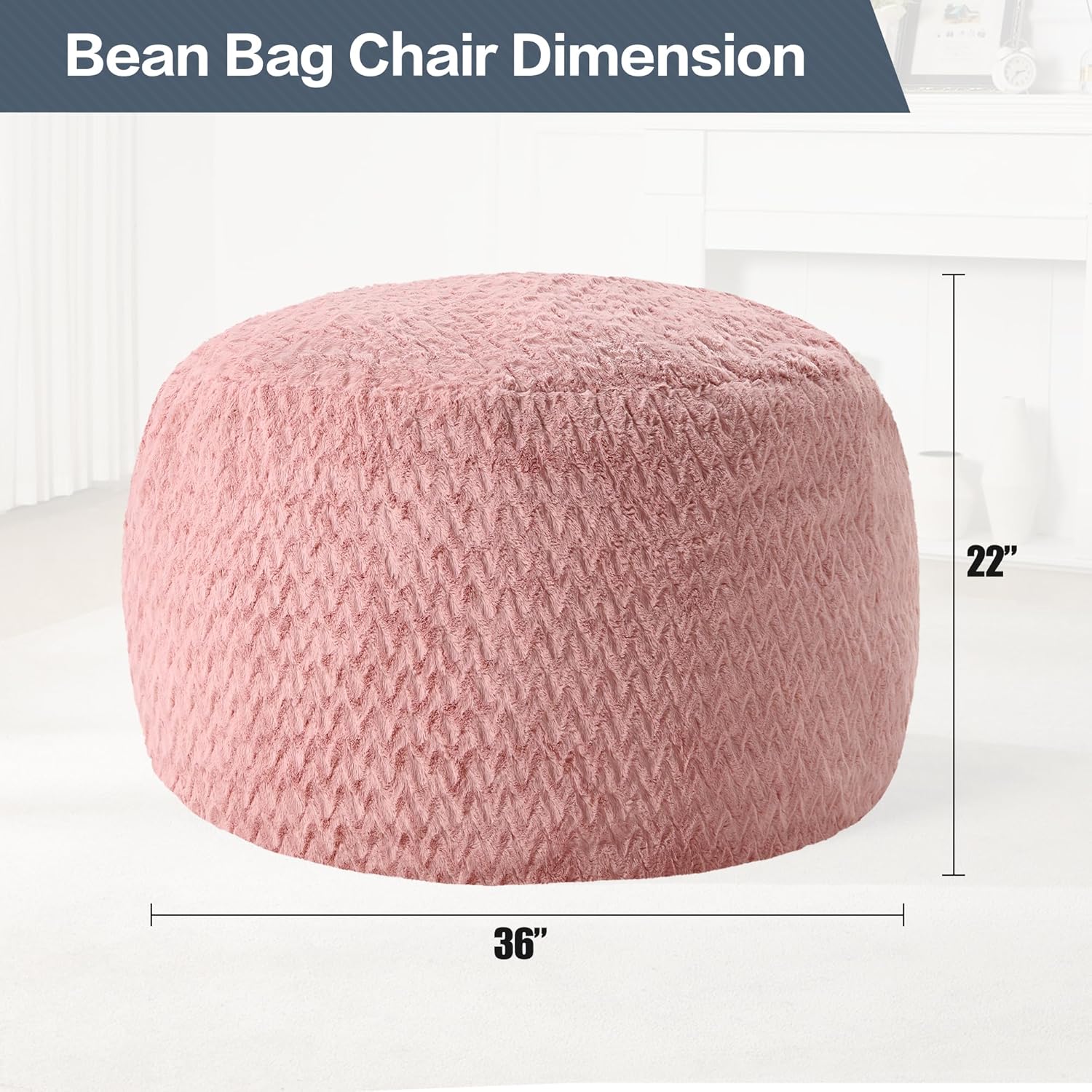 3ft bean bag chairs for adults large beanbag chair with chevron plush fur cover big bean bag chair for living room bedroom dorm (pink) 3ft - 36” x 36” x 22” pink