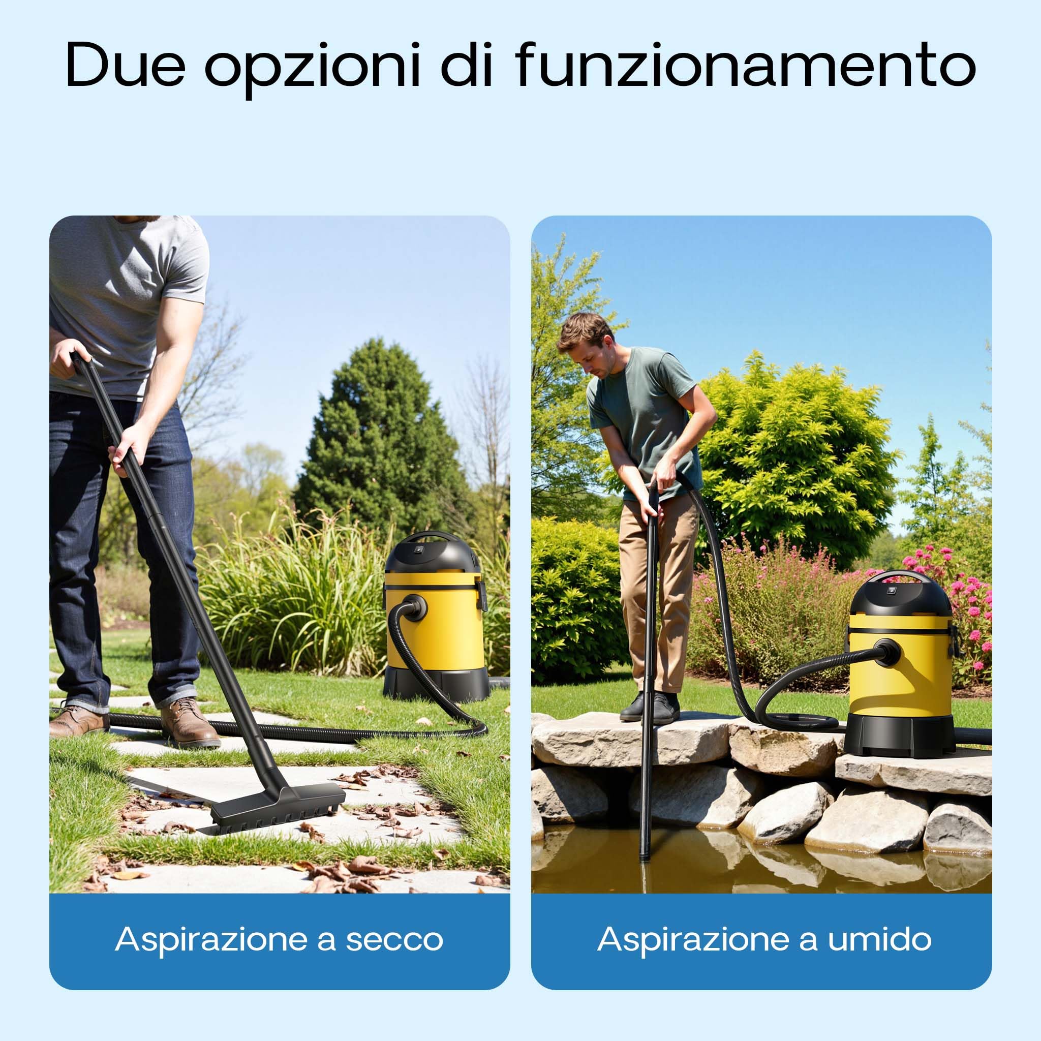 Aspiratore per laghetti/piscine Aspirafango 1400W Funzionamento a secco/umido Svuotamento automatico