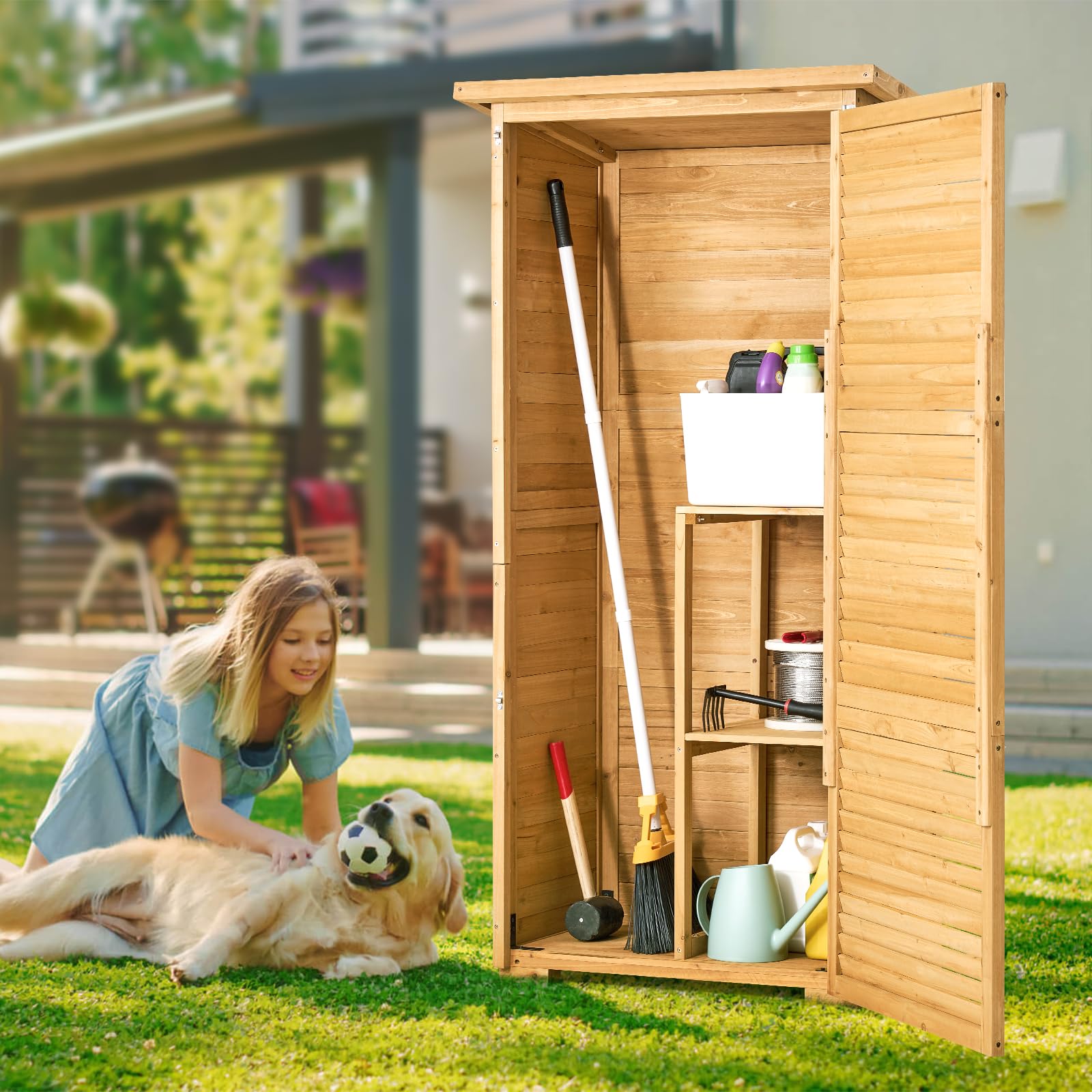VEVOR Geräteschuppen 800 x 500 x 1620 mm, großer Gerätehaus, Geräteschrank mit Metallrahmen, Regalen, Boden, wasserdichter Lagerschrank für Terrasse, Hof, Rasen, Garten, Gartenschrank