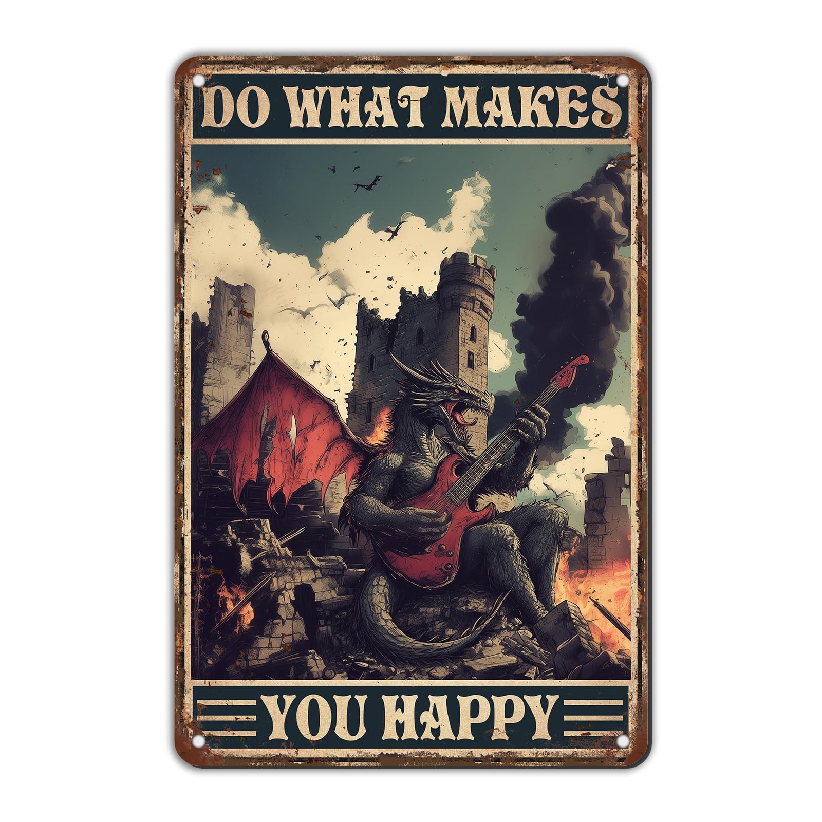 Anceky Do What Makes You Happy Dragon Metal Tin Sign Retro Sign Wall Decor for Garage Coffee Bar Plub Home Bedroom 12×8 Inch