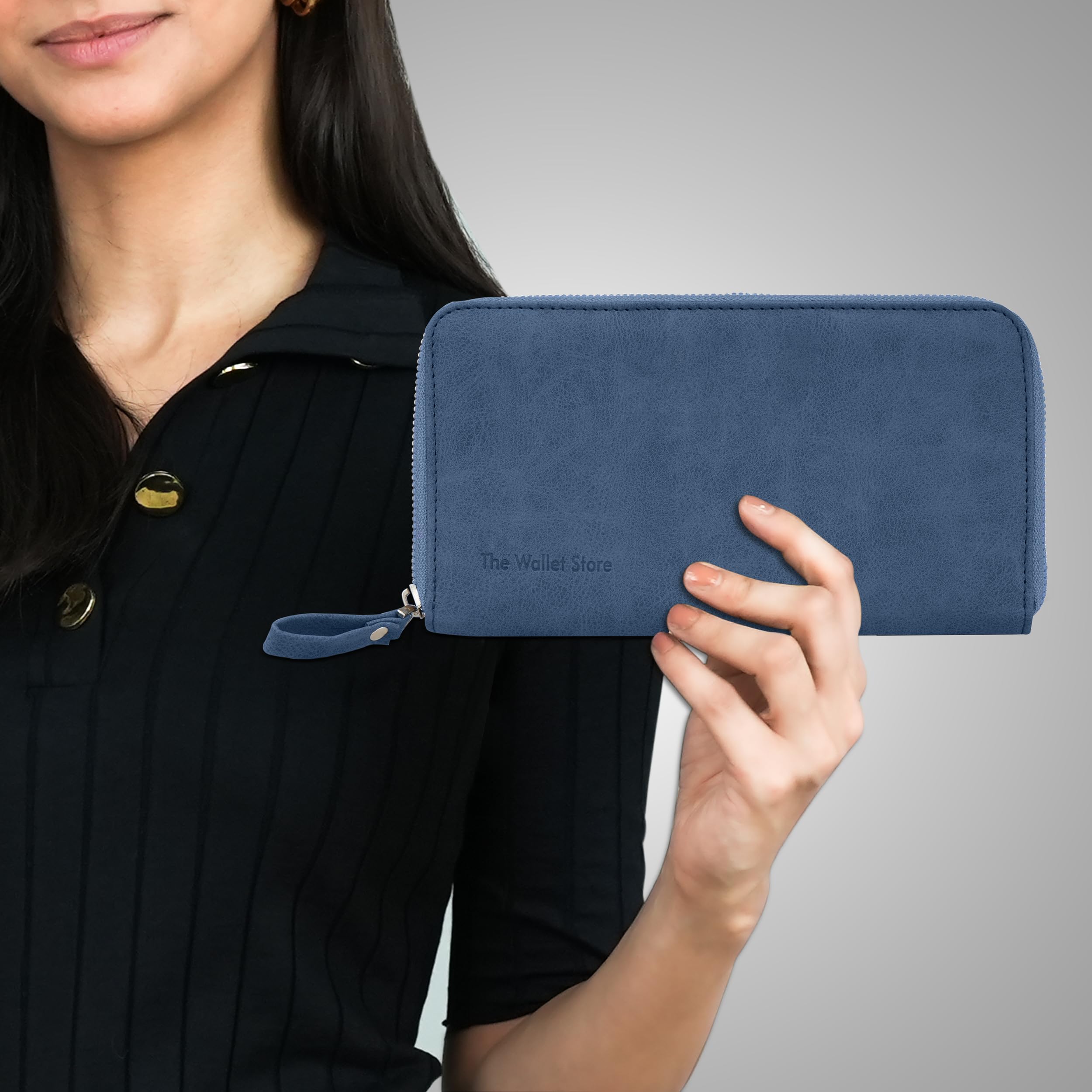 The Wallet Store Suede Leather Zipper Clutch For Her - Beige