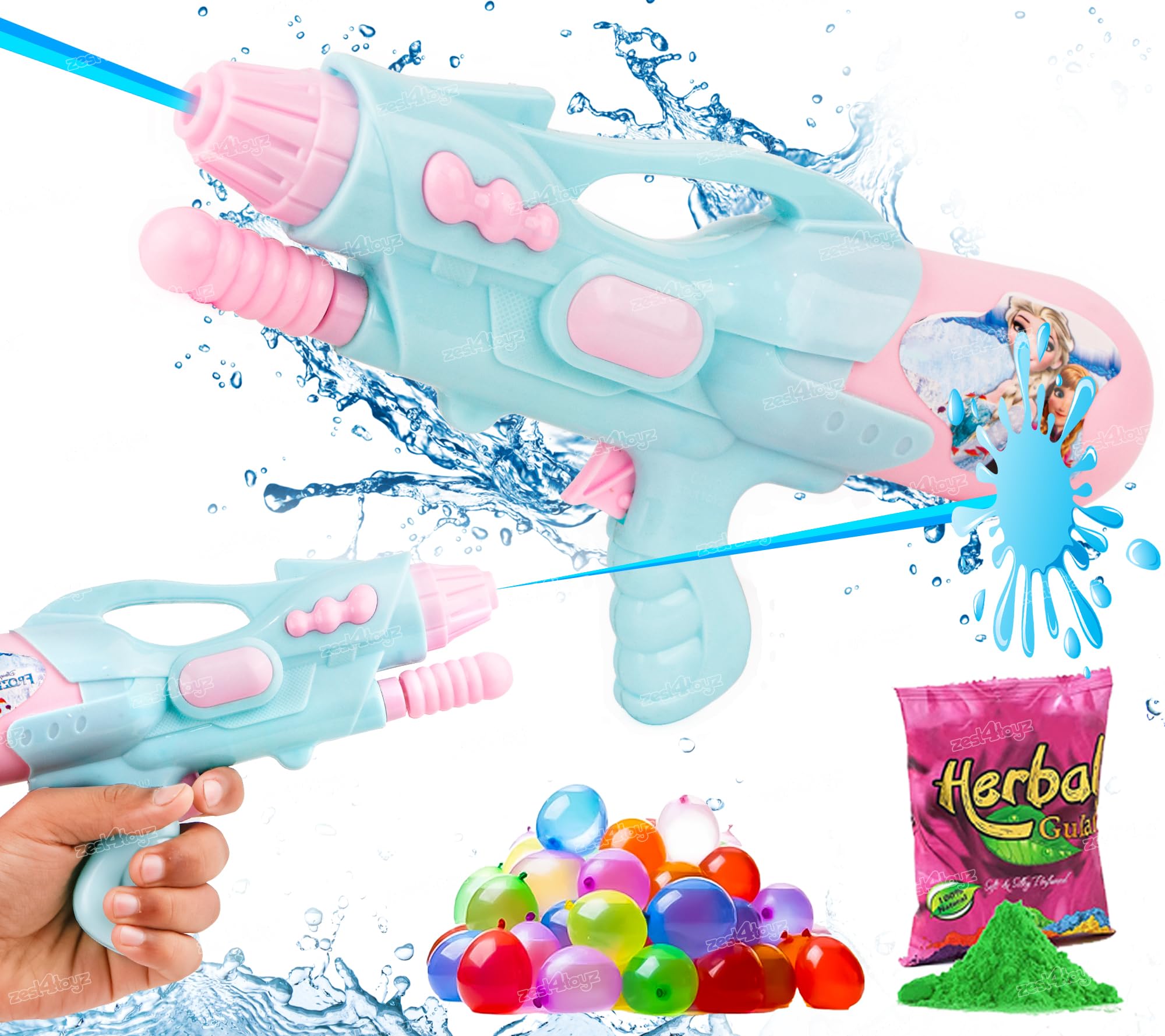 Zest 4 Toyz Water Gun Toy for Kids with High Pressure Holi Pichkari for Boys Girls N Combo of 1 Pkt Holi Gulal & 100 Water Balloons Summer Pool Party Toys - Blue (B0CSWLYQ72) Amazon Price History, Amazon Price Tracker