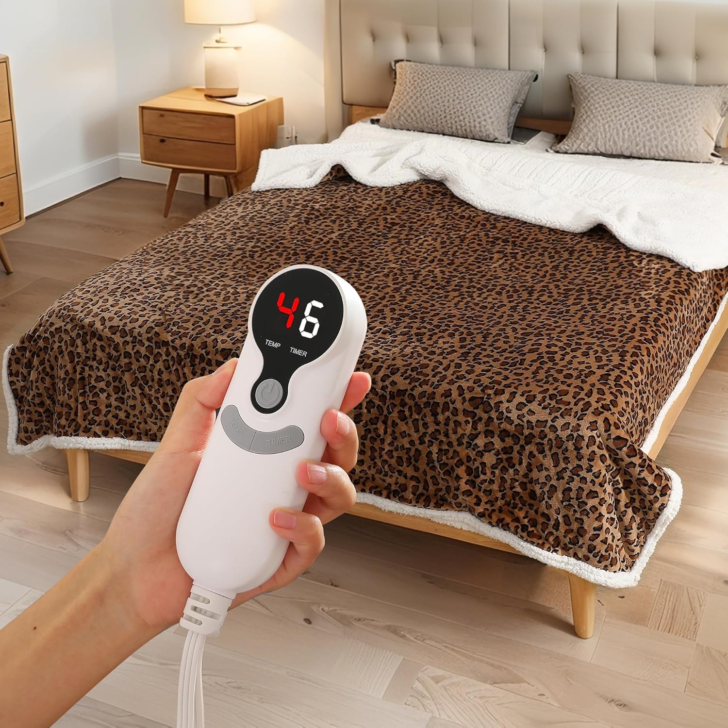 LUXIAN Electric Heated Blanket Full Size 72"x84" - Microplush & Sherpa Fabric Dual-Sided, 9 Heat Settings & 10 Hours Auto Off, Cozy Warming Throw for Office or Bed, Machine Washable, Leopard Print - Image 5