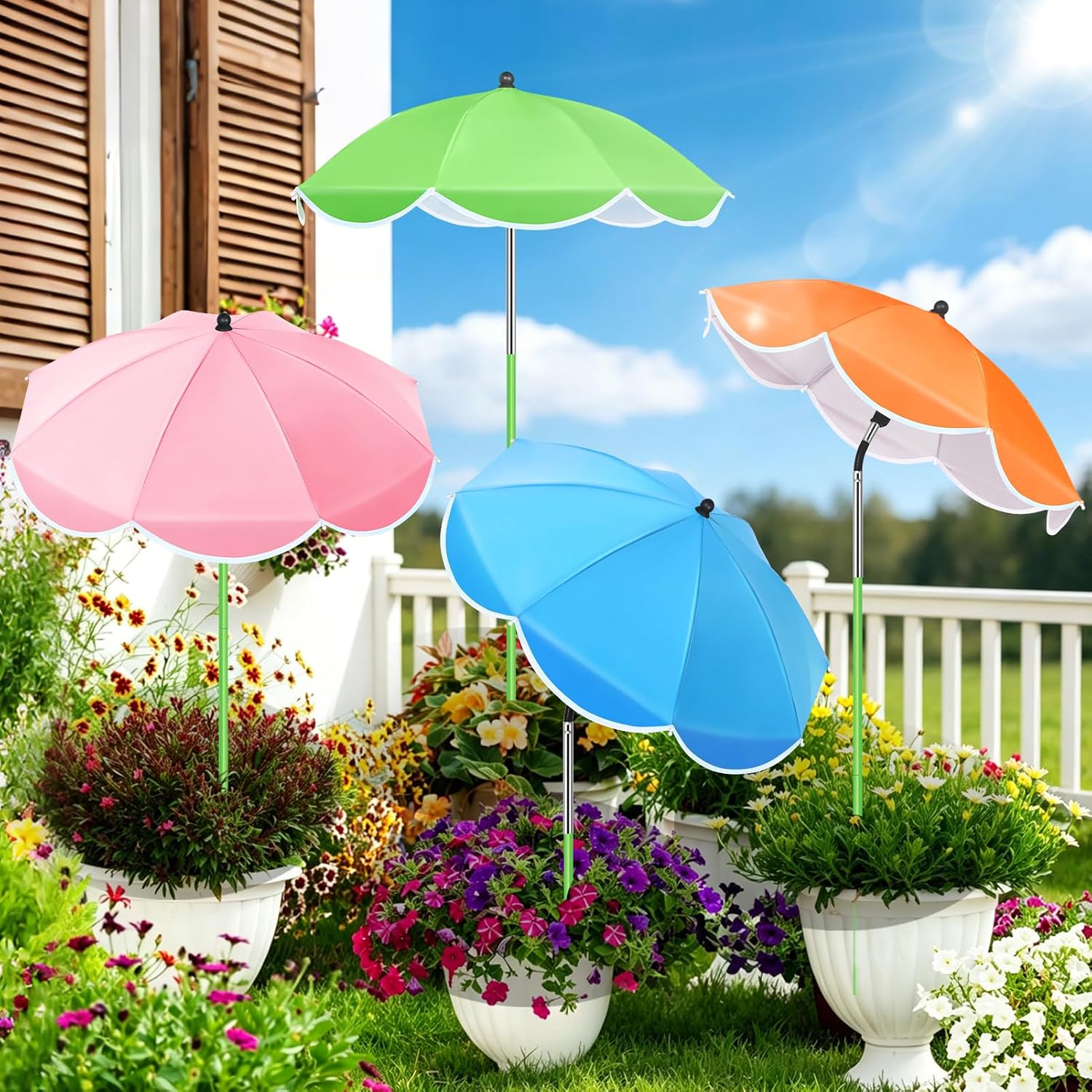 POILKMNI 4 Pack 2026 Upgraded Plant Umbrellas for Outdoor Plants - 25" Enlarged Garden Plant Umbrella Shade with Adjustable Angle, 43.3" Higher Sun Shade for Plants, Garden Beds, Potted Plant