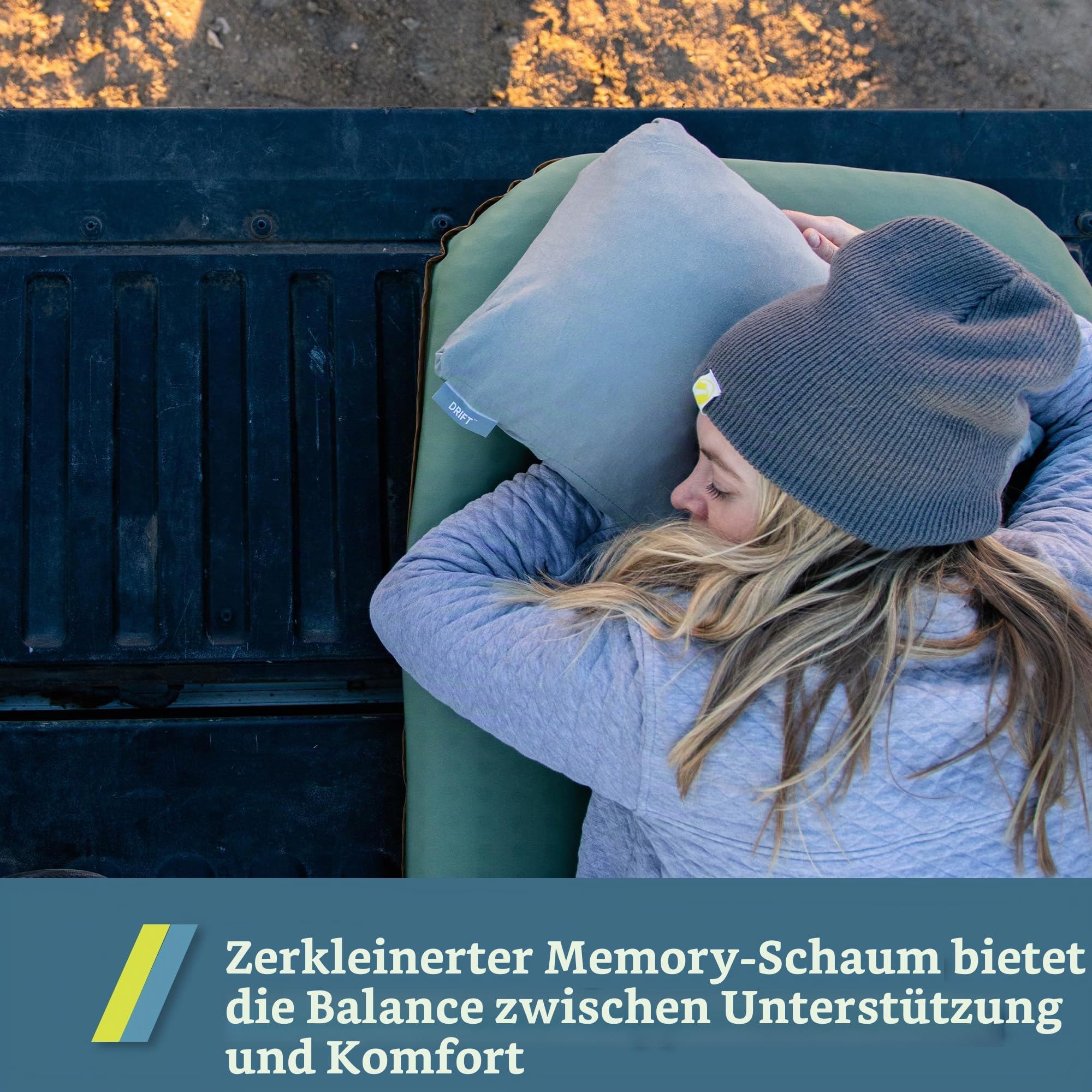 Klymit Drift Campingkissen, geschreddertes Memory-Schaum-Reisekissen mit wendbarem Bezug für den Außenbereich, Grün, groß