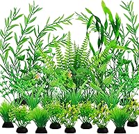 QUOZUO 25pcs Green Plastic Aquarium Plants - Fish Tank Decorations, Soft Safe Leaves, Assorted Sizes 2-12in