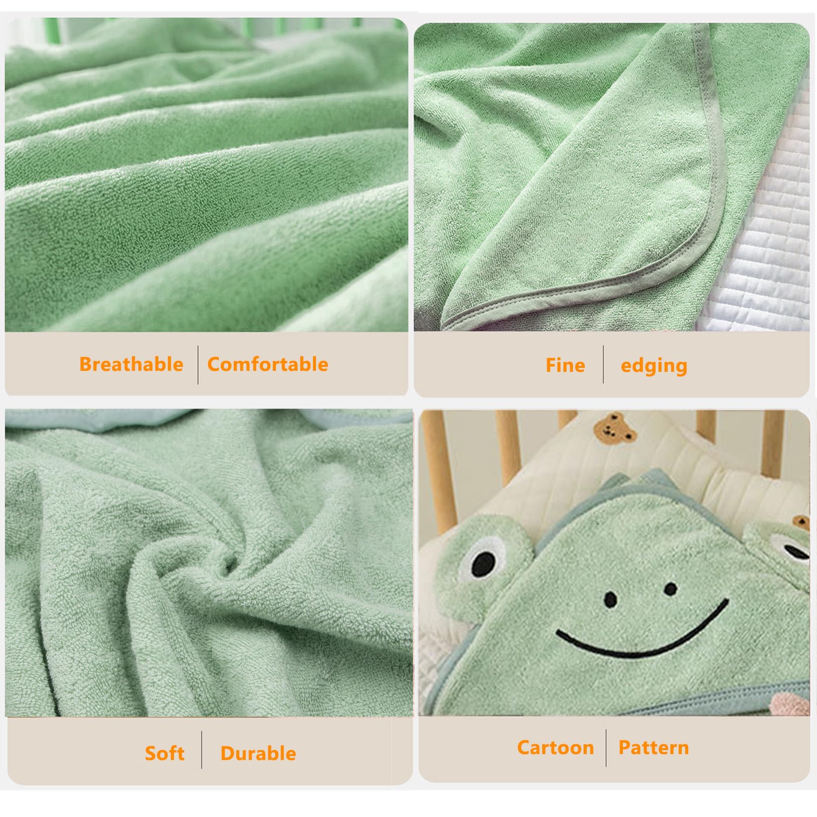 ROMASA Toalla de baño para bebé con capucha de bonito diseño, ultra suave, gruesa, de algodón, regalo para recién nacidos, 89 x 89 cm (verde)