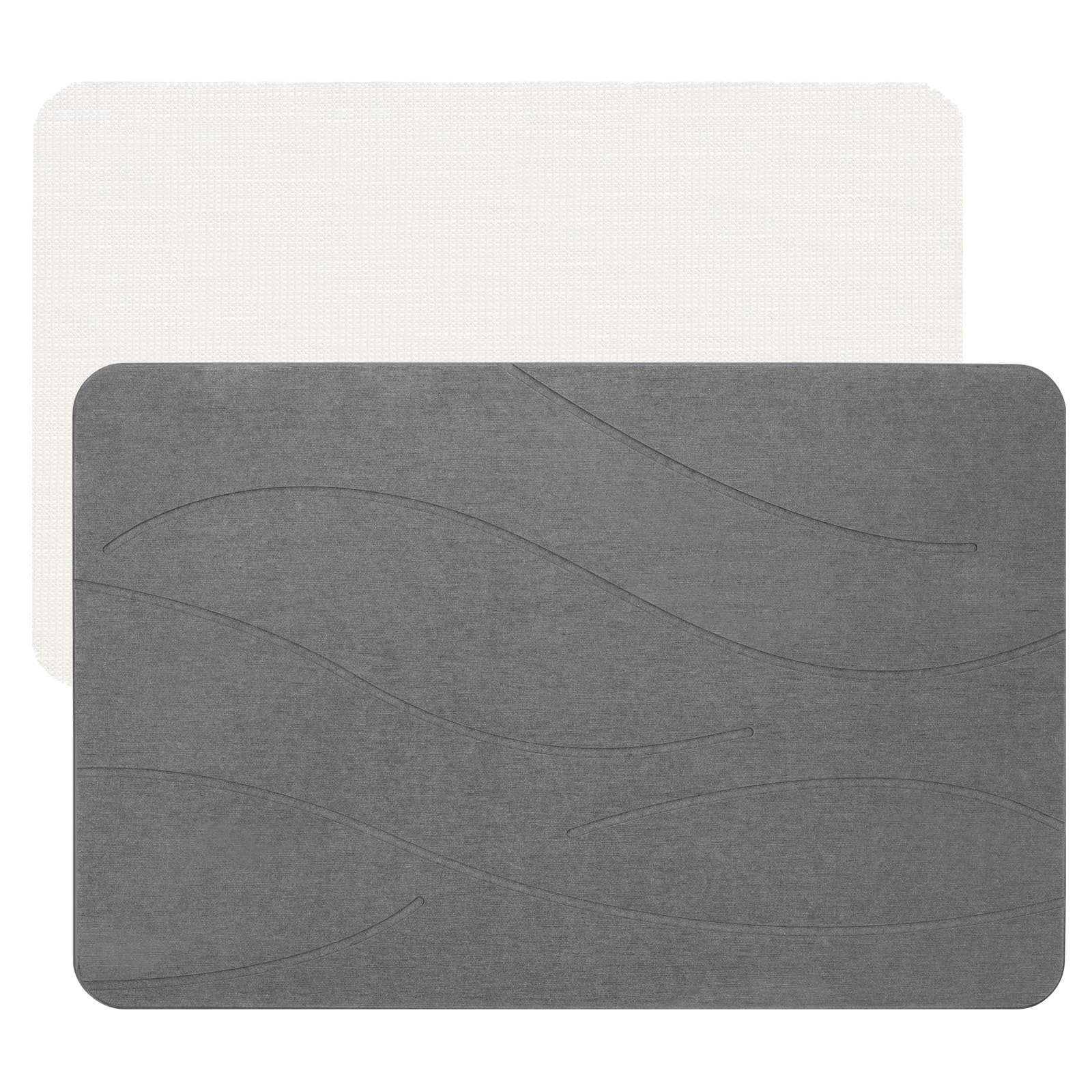 Feilifan Stein Badematte – Kieselgur Matte, Schnell Trocknende Kieselgur-Duschmatte, Wasserabsorbierende Steinmatten für Bad und KüChe, Leicht zu Reinigen (Ripple Grau, 60 X 38 cm)