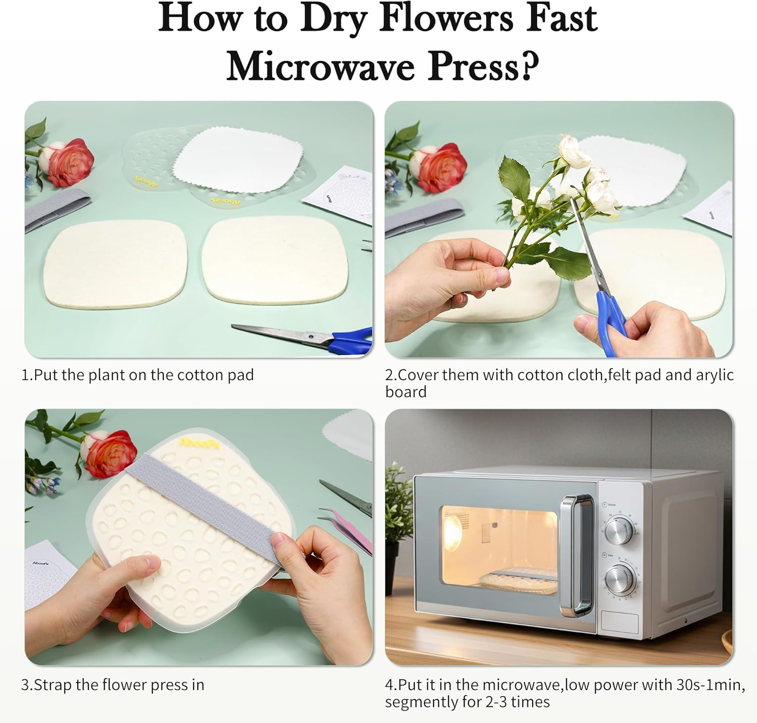 Aboofx Microwave Flower Press Kit, 6.3" Quick Drying Pressed Flower Art Kit with Washable Cloth, Vibrant Color Rentention, Resuable Flower Preservation Kit for DIY Flower Art, Gift for Nature Lover