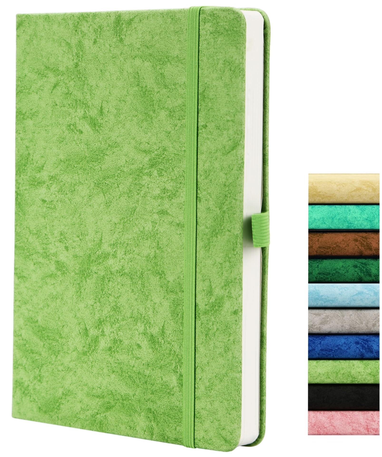 Bullet Journal Dotted, Cuaderno Punteado A5, Papel 120GSM, 164 Páginas, Bullet Journal de Puntos con Anillo de Pluma, Bolsa Interior, Correa Elástica, Verde Menta