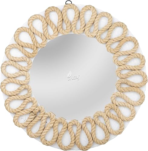Miniatura 2 de INTAJ Espejo de pared redondo de cuerda rústica, espejo de pared decorativo náutico hecho a mano, espejo de pared grande para decoración del hogar,