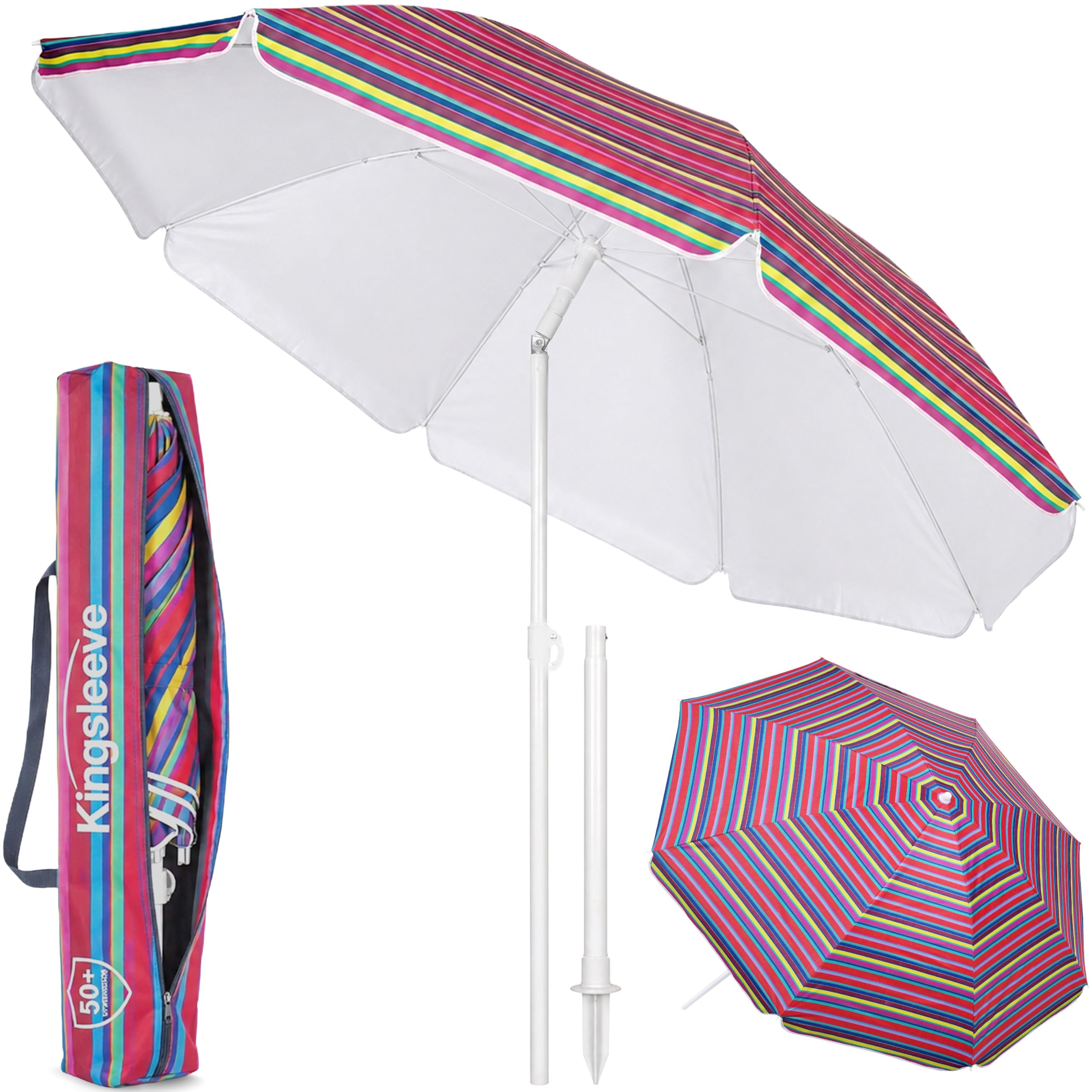 Kingsleeve® 180cm Beach Parasol UV50+ Garden Parasol Umbrella Multicoloured