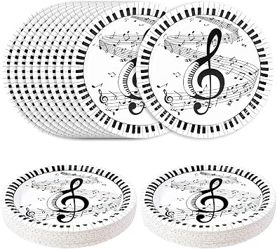 SietDESEO 50 PCS Musical Note Paper Plates 7 Inch Disposable Dinner Plate Piano Dessert Plates for Birthday Baby Shower Music Themed Party Supplies