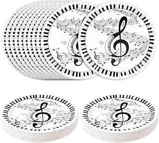 50 PCS Musical Note Paper Plates 7 Inch Disposable Dinner Plate Piano Dessert Plates for Birthday Baby Shower Music Themed Party Supplies