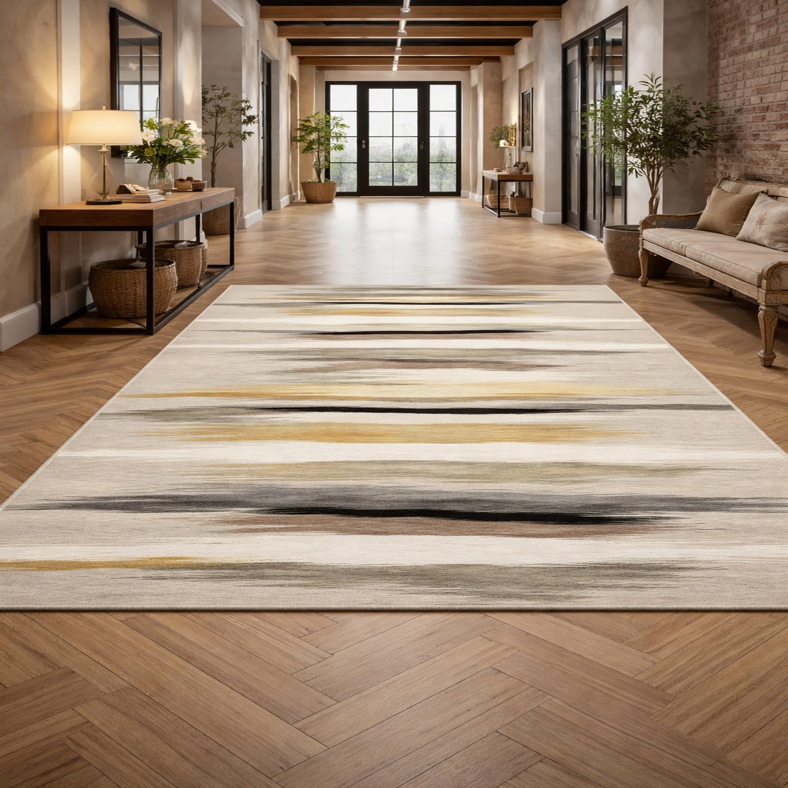 Tapis abstrait moderne beige gris 170x200 cm pour salon et chambre