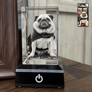 3D Crystal Photo, Personalized Dog, Cat Memorial Gifts for Pet Owners. Gift Box Included, Customized Laser Etched Crystal Photo (Small Portrait)