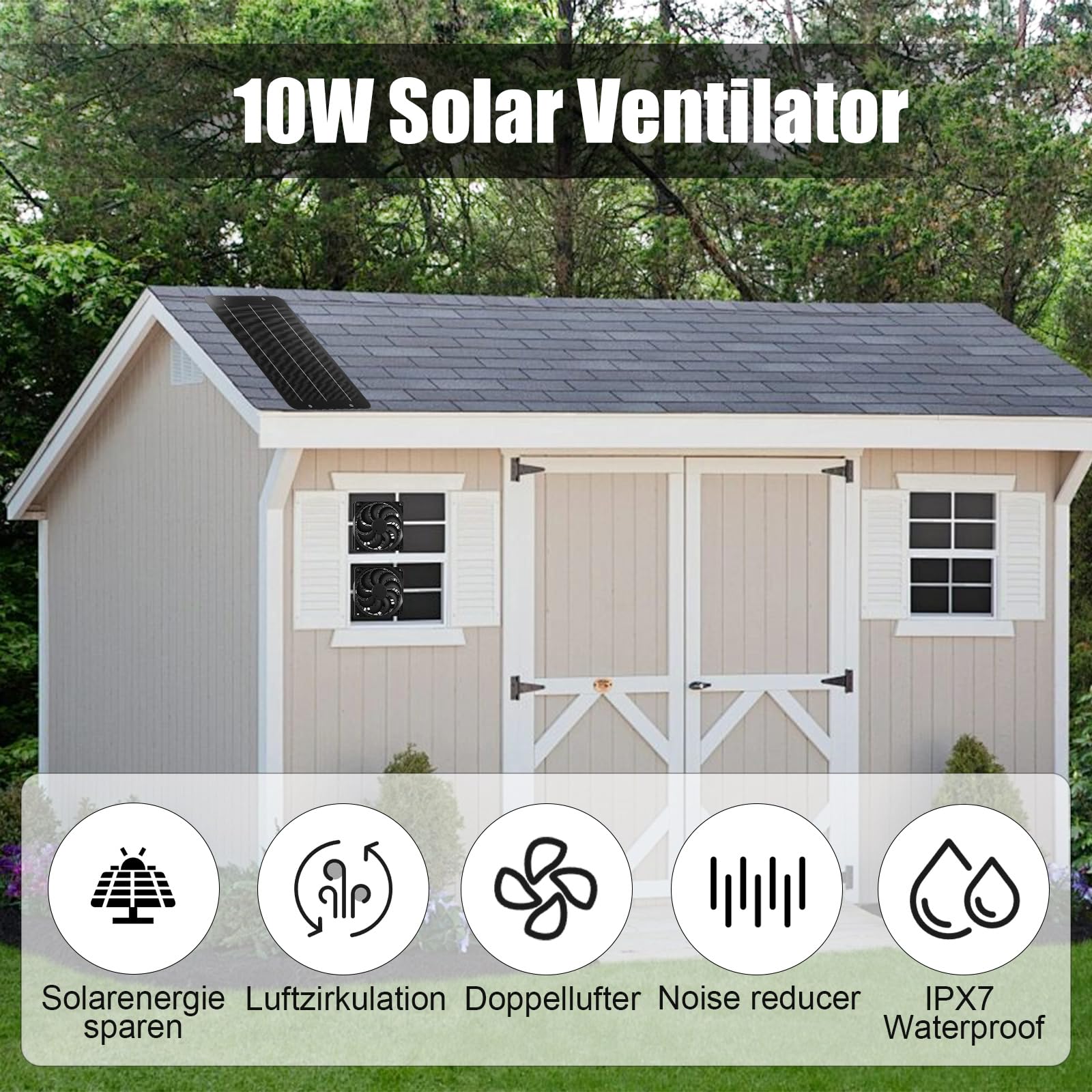 Joycabin Ventilateur solaire 12V 10W double extraction portable pour serre