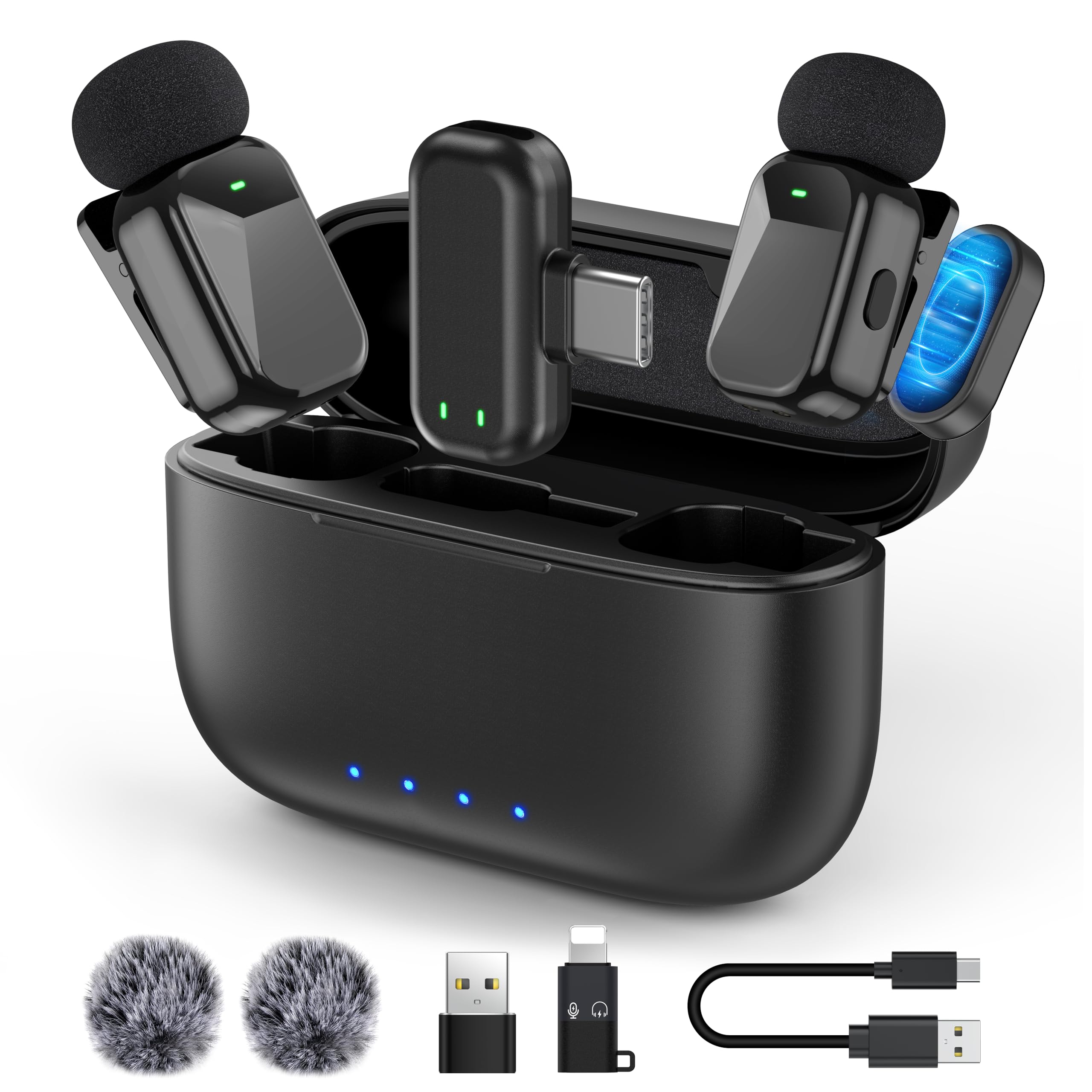 HEHOTTC Mini Wireless Lavalier Microphones for iPhone 15/16/17 &amp; Android, 30H Battery Life with Charging Case, Lapel Microphone Wireless for Video Recording Vlogging