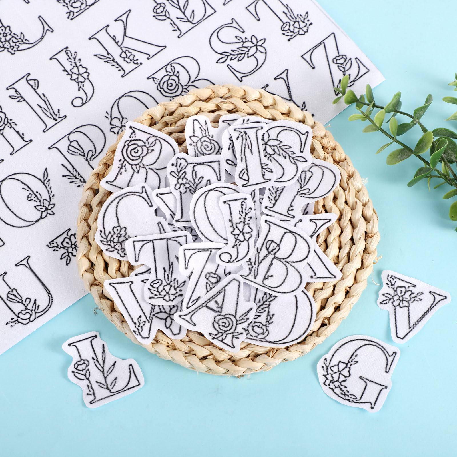 52pcs Stabilisateur Hydrosoluble Broderie Main - Motifs Fleurs & Lettres Pré-imprimés - Idéal Pour Débutants Et Créatifs