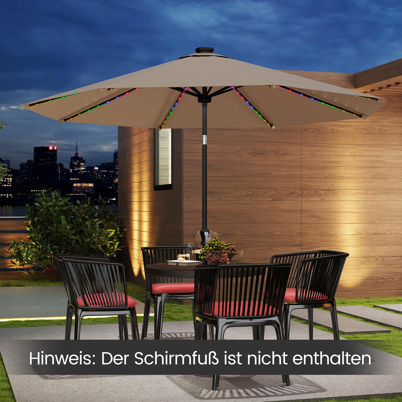 COSTWAY Parasol przeciwsłoneczny 300 cm z oświetleniem solarnym LED, 9 trybów oświetlenia, parasol ogrodowy z korbą, obustronnie zginany o 35°, parasol tarasowy, do ogrodu, na balkon, taras