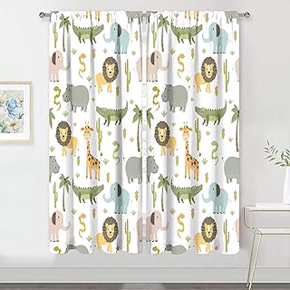 MESHELLY Nursery Safari Animals Curtains 29 (W) X 63(H) Inch Rod Pocket ...