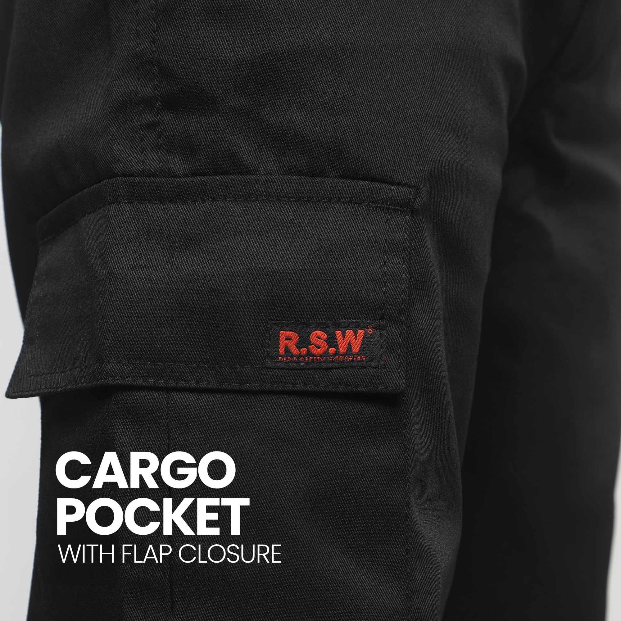 R.S.W RAPID SAFETY WORKWEAR Black Multi Pocket Combat Men's Work Trousers - Mens Work Pants Size 30 to 42 - Black & Navy Work Trousers, 3 Leg Sizes — view 7