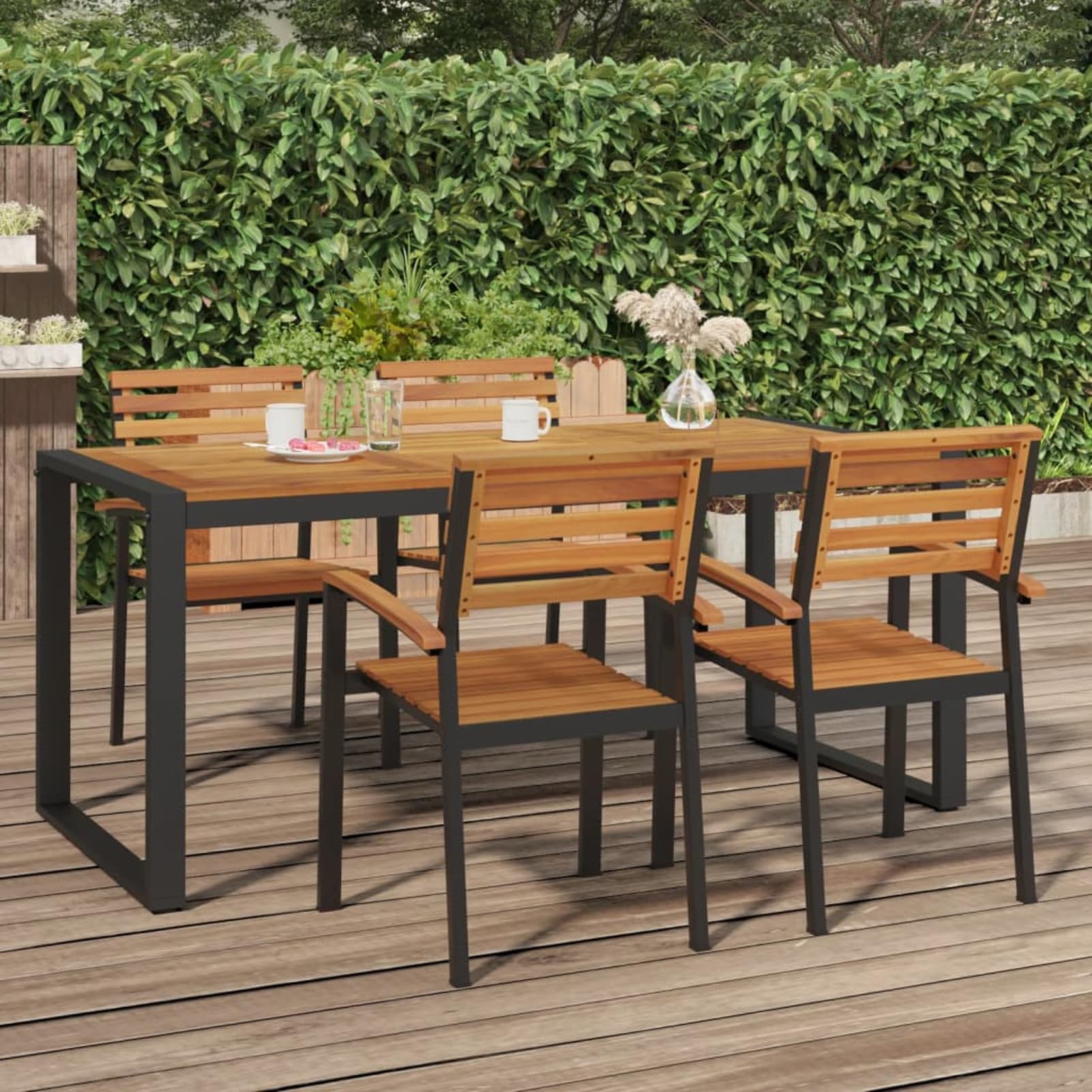Table de jardin acacia 180x90x75cm Gecheer avec pieds en métal au design industriel moderne