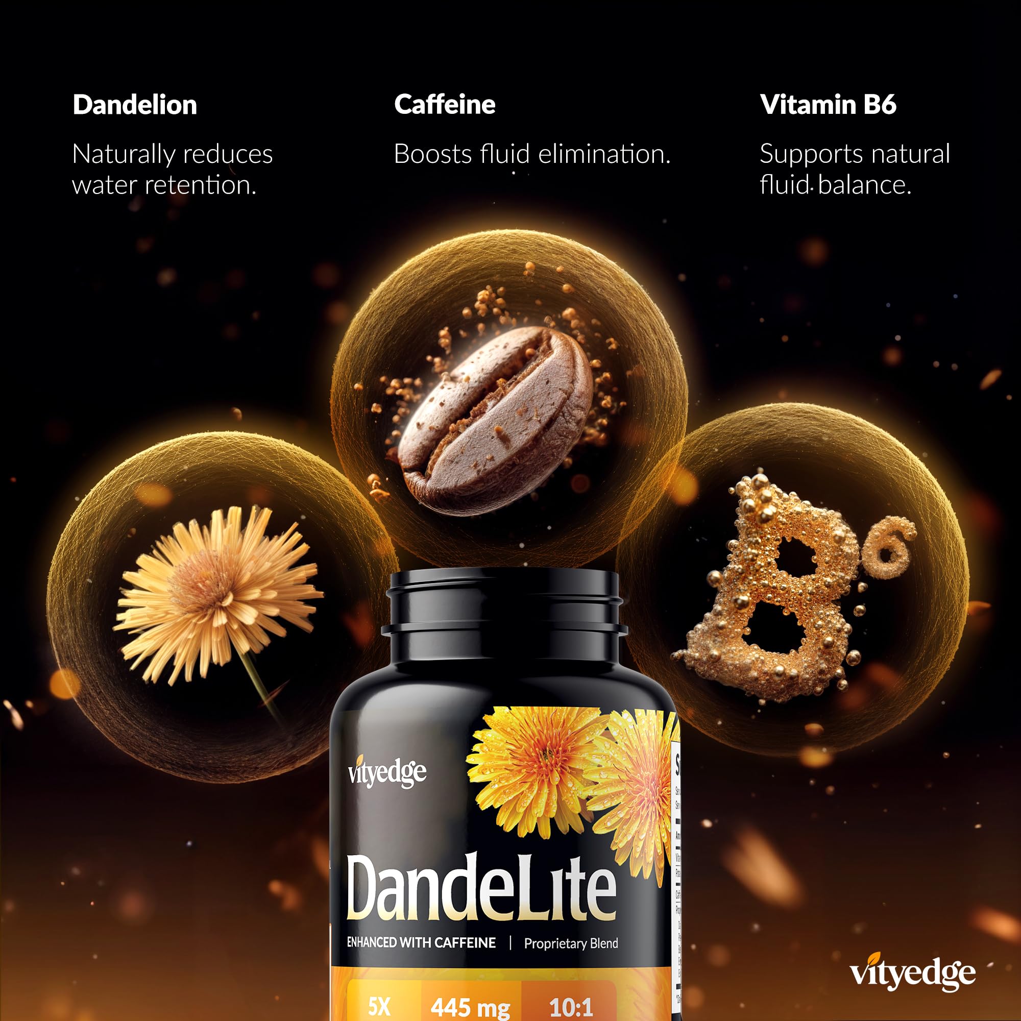 Dandelite Diuretic Water Pill Reduces Swollen Feet, Ankles, & Legs for People On Their Feet a Lot - Help Your Swollen Foot or Ankle With These Easy-to-Swallow Diuretics: Dandelion, B6 & Caffeine Pills — Amazon image 4