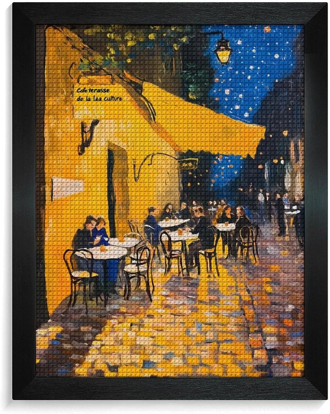 Cafe Terrace at Night Diamond 5D Painting Kits with Frame DIY Full Round Drill Gem Art Crafts for Home Wall Decor 16 X 20in White Wood 40 * 50cm