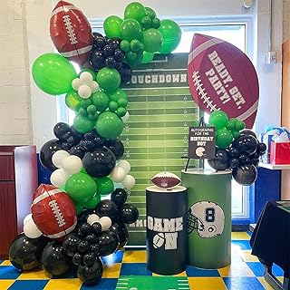 Football Party Balloon Garland Kit,119 Pcs Black White Green Balloons Arch with Football Shaped Mylar Foil Balloons for Kids Boys Teenagers Sport Theme Birthday Super Sunday Touchdown Party Decoration