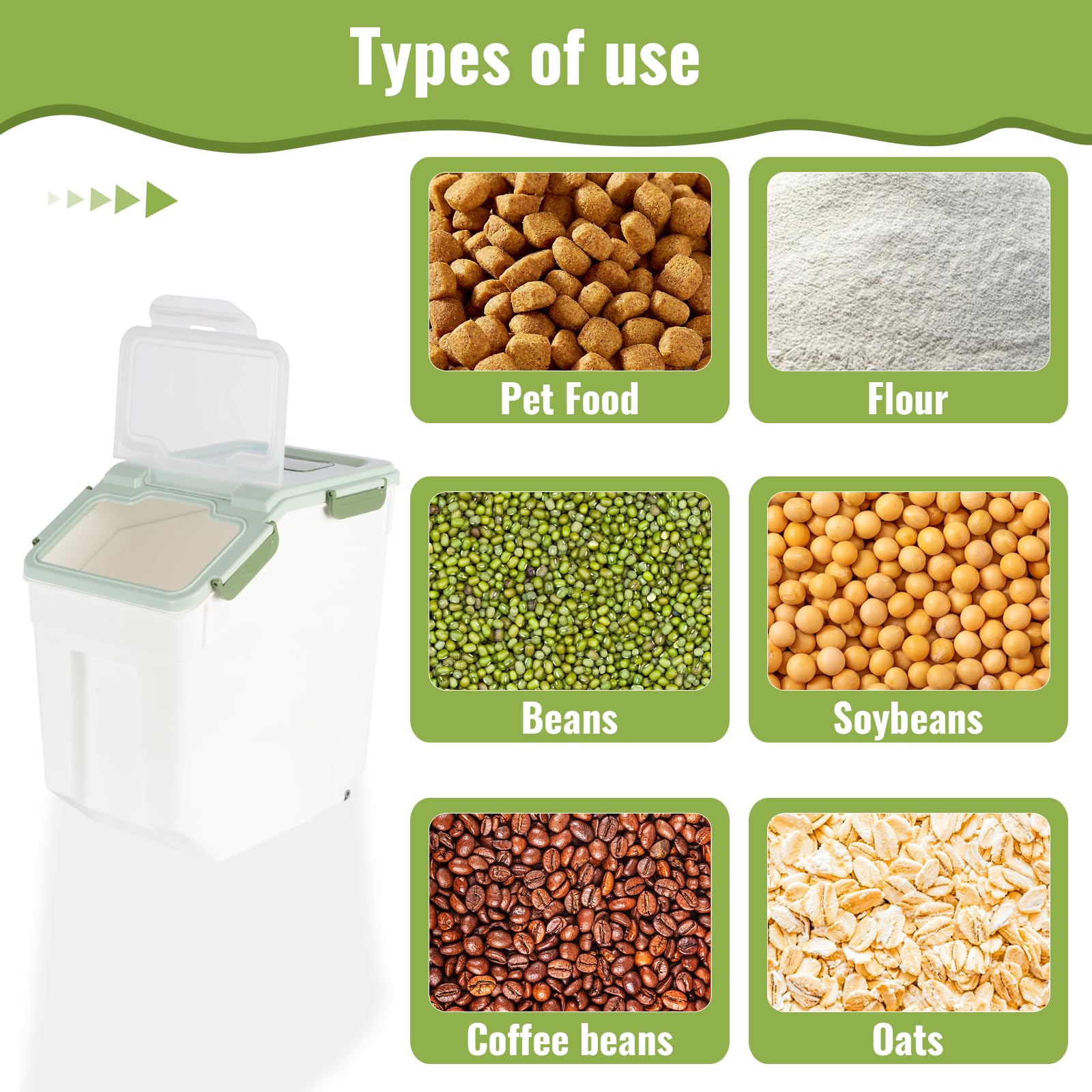 Juego de 2 recipientes herméticos para almacenamiento de alimentos para perros, 15 kg, cubos grandes de comida para mascotas con ruedas y tapa de bloqueo, almacenamiento de alimentos secos sin