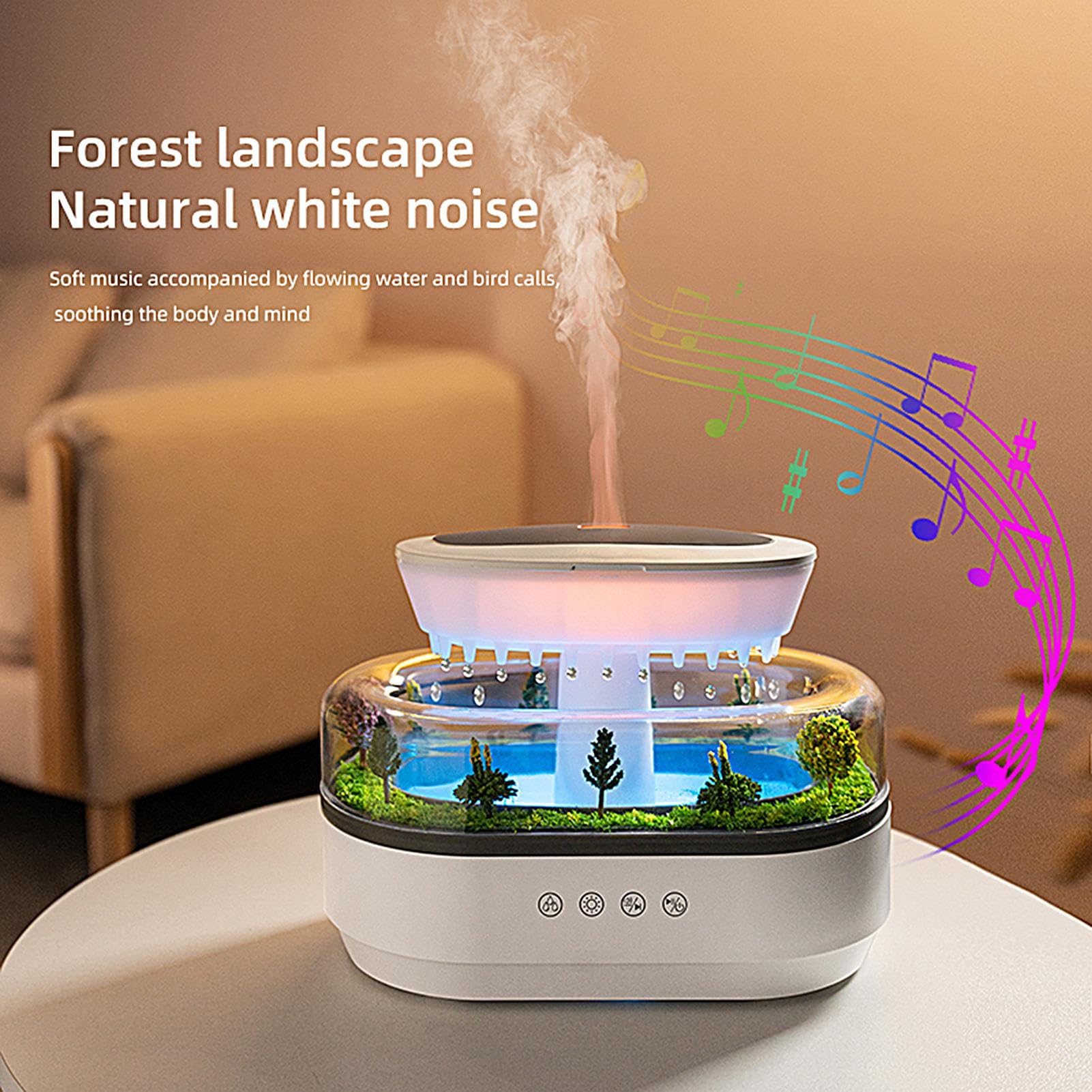Diffusore di oli per aromaterapia con alberi, umidificatore moderno a forma di goccia di pioggia e dispenser di olio, 7 luci d'atmosfera, serbatoio 'acqua da 300 ml, umidificatore ad ultrasuoni | Umidificatore Rilassante per Stanza per Casa Appartamento U