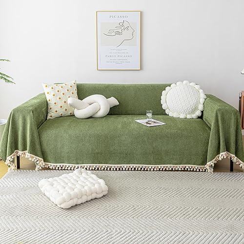 Miniatura 14 de Funda de Sofá Boho Lavable de Chenilla con Borlas para Sofá de 3 Cojines, Fundas para Sofás Seccionales Manta Protectora de Muebles para Perros Gris