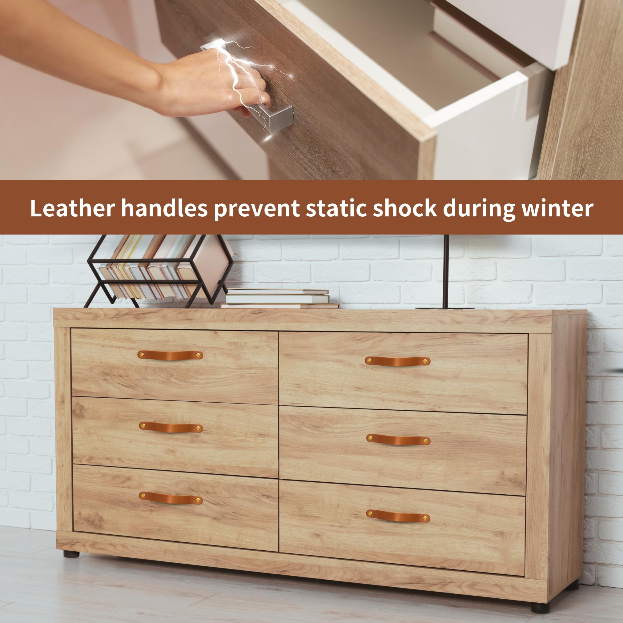 dresser leather pulls ALEACAR 4 Pack Drawer and Cabinet Handles, Kitchen and Wardrobe Door Knobs, Handles, Handcrafted Leather Cabinet Hardware for Home Decoration 6.7